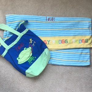 Company Kids The Company Store personalized “Lucas” Frog Beach Towel and Bag